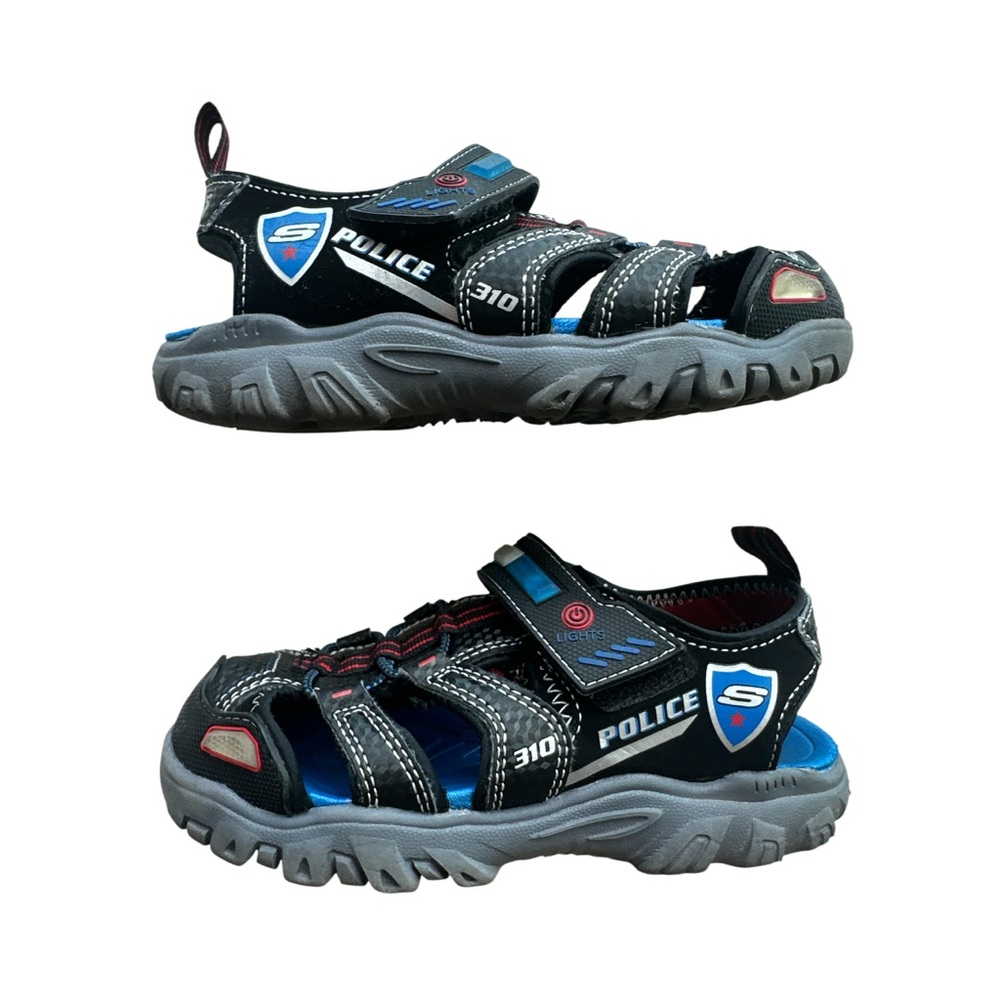 BOYS SKECHERS US 12 SANDALS POLICE LIGHT UP